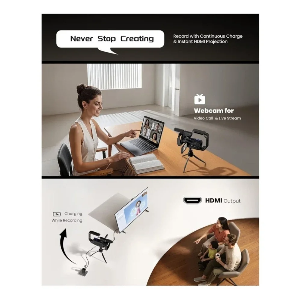 5K‎ Video Camera Camcorder, UHD 64MP Vlogging Camera for YouTube with 3
